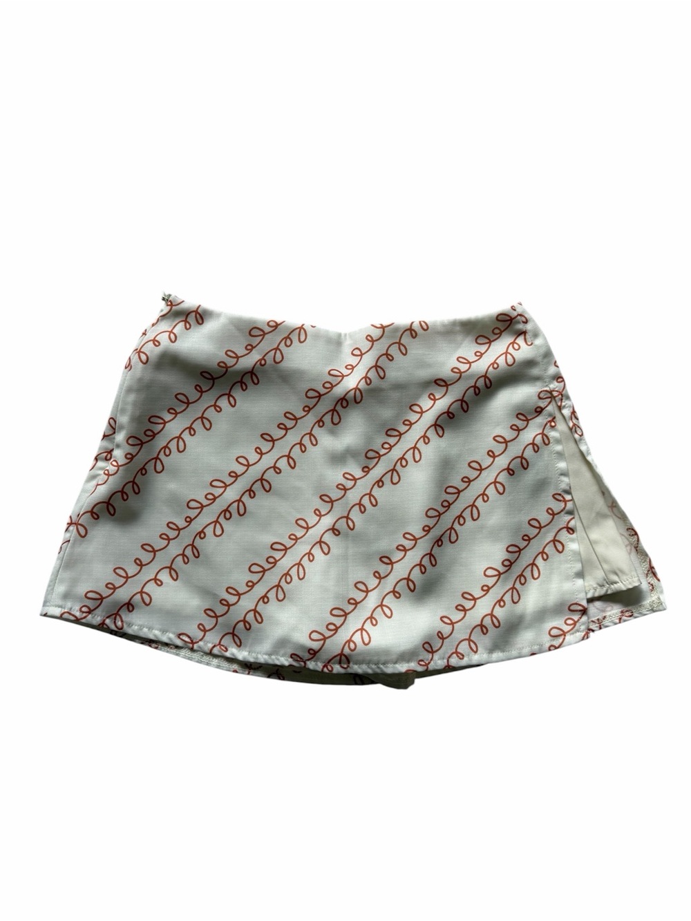 SHEIN White Mini Skirt with Rust Swirl Print